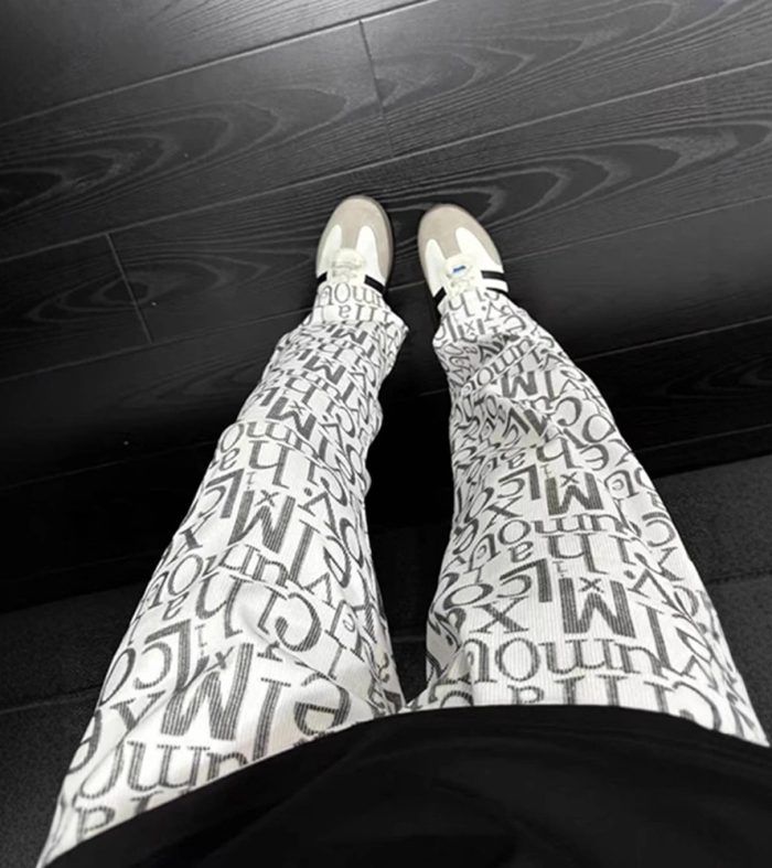 Style Graffiti Straight Leg Sweatpants for Men, Letter Print, Hip Hop, High Rise, Casual Sports Pants