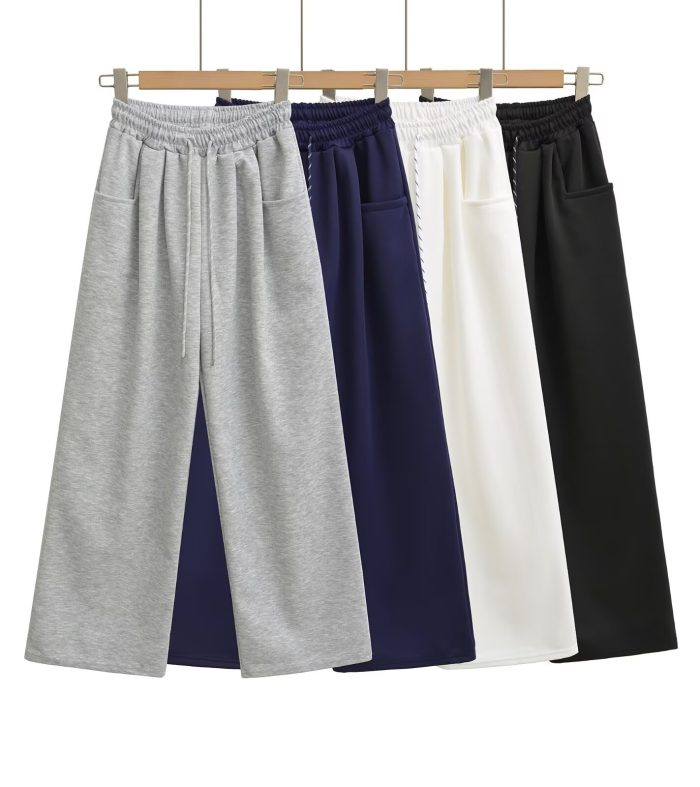 Drawstring elastic waistband sagging loose wide leg pants