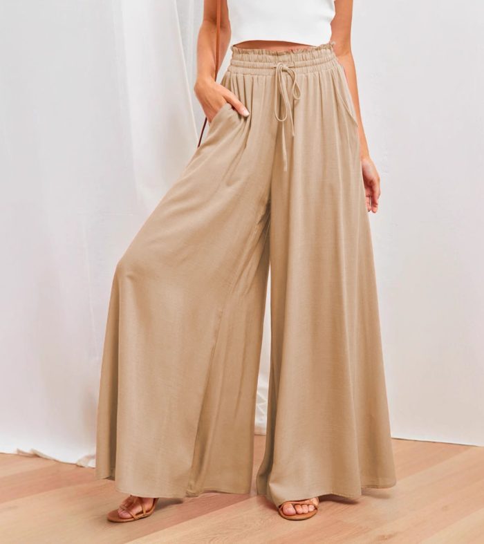 Wide leg elastic wide leg high waist long skirt pants for women