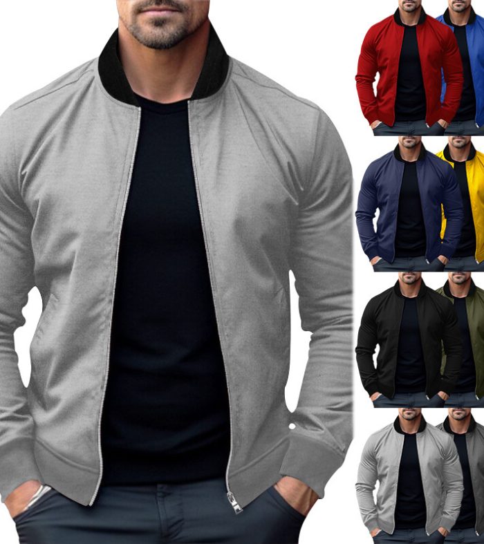 Autumn and winter new top men's stand up collar zipper casual long sleeved men's hoodie jacket