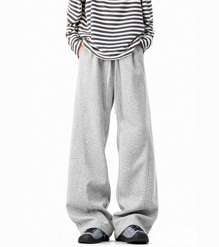 Retro Deconstructed Knife-Edge Sweatpants Unisex Winter Fashion High-Drape Versatile Casual Pants Heavyweight Wide-Leg Athletic Pants