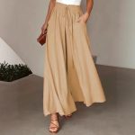 Wide leg elastic waistband wide leg high waist long skirt pants for women