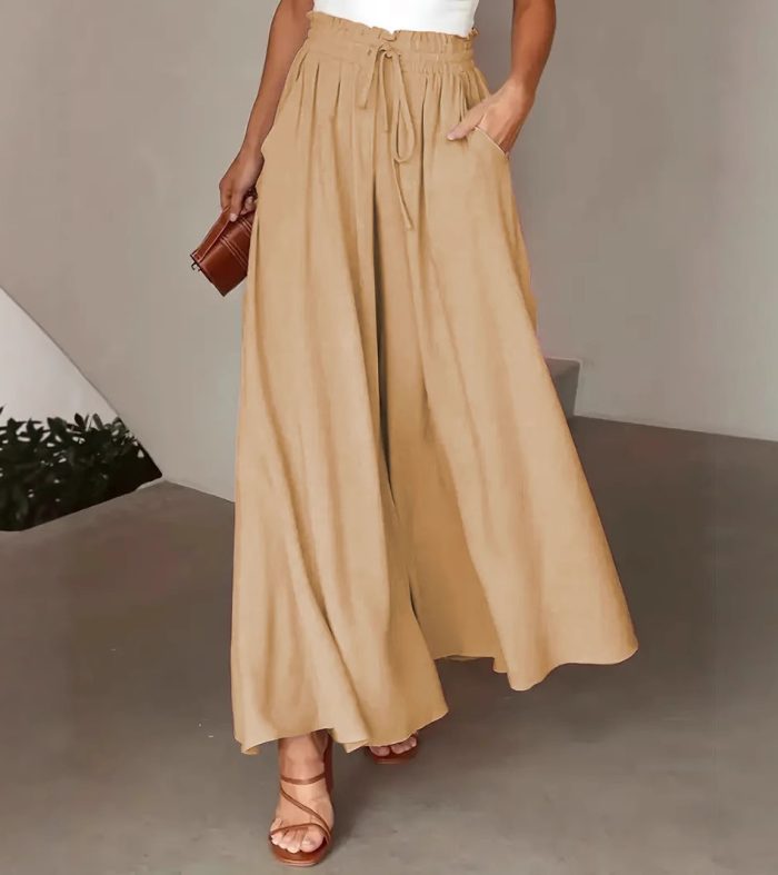 Wide leg elastic waistband wide leg high waist long skirt pants for women