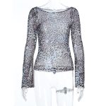 Sexy leopard print mesh slim fit versatile long sleeved top