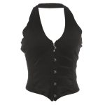 Slim fit backless hanging neck V-neck buckle vest top for women