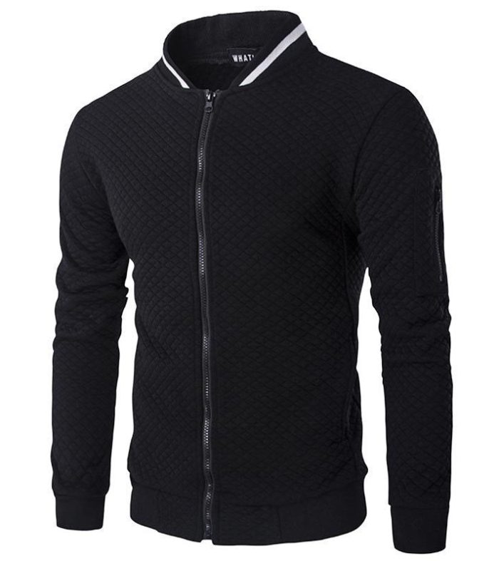 Sweatshirt zipper stand up collar sweatshirt jacket men's plaid solid color cardigan jacket