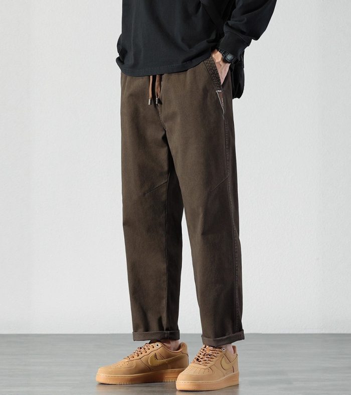 Tapered Pants Men Fashion Stretch Straight Leg Casual Loose Fit Long Trousers Streetwear Style