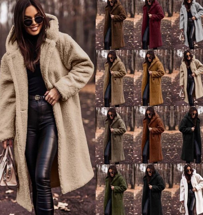 Long net color long sleeved woolen women's coat