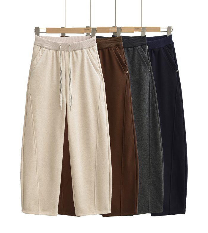 Drawstring elastic waist high waist loose wide leg pants