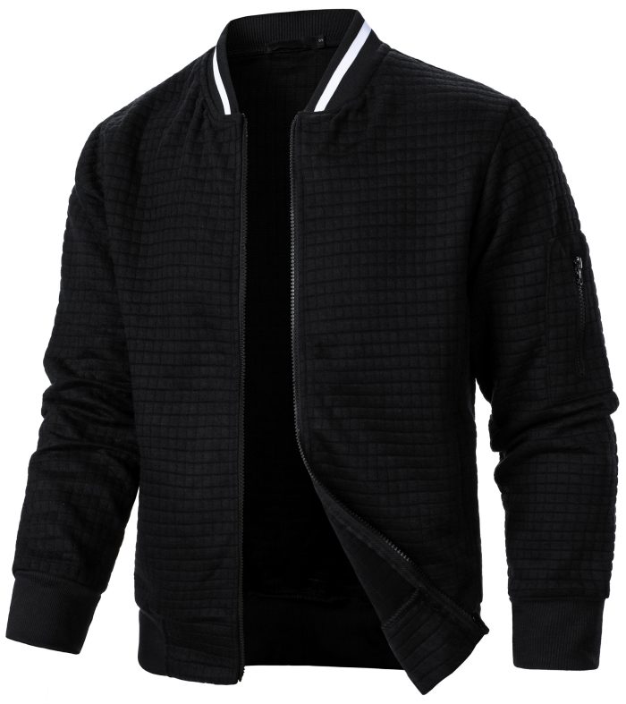 Men's new zipper stand up collar sweatshirt jacket men's casual plaid cardigan sweatshirt