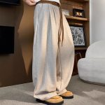 Preppy Style Knitted Knife-Edge Sweatpants Men's Autumn Winter Vintage Corduroy Pants High-end Drape Wide Leg Casual Pants