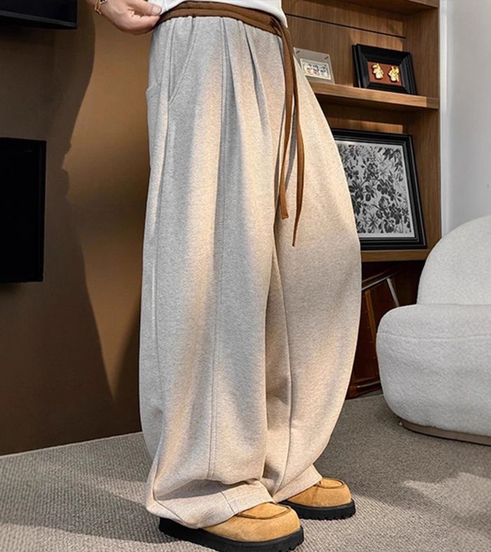 Preppy Style Knitted Knife-Edge Sweatpants Men's Autumn Winter Vintage Corduroy Pants High-end Drape Wide Leg Casual Pants