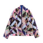 Women's cotton clothing long sleeved printed color blocked cotton clothing jacket women's top