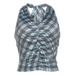 Hanging neck scarf collar backless slim fit retro checkered vest T-shirt
