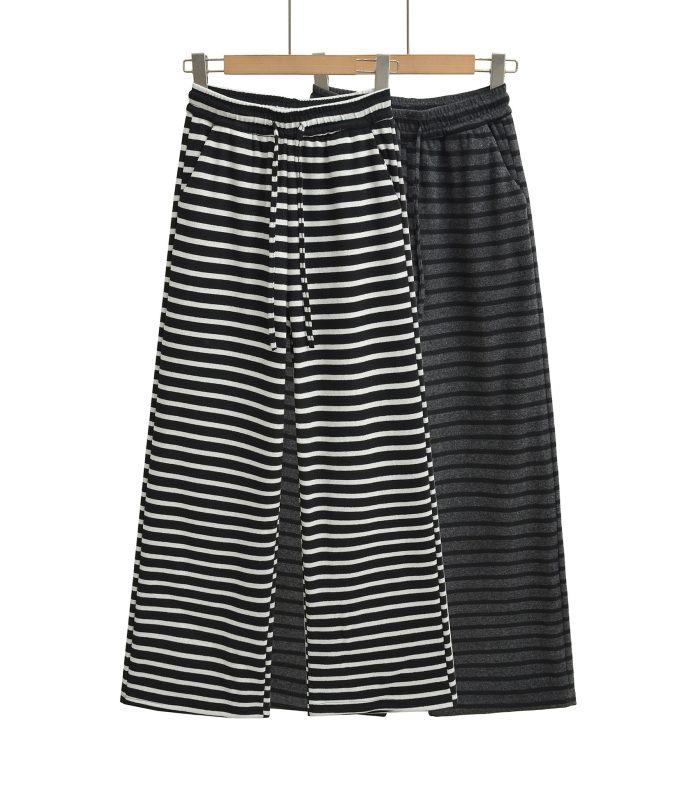 Drawstring elastic waist striped loose pants