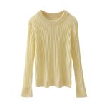 Round neck solid color pullover sweater for women