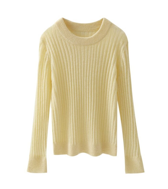 Round neck solid color pullover sweater for women