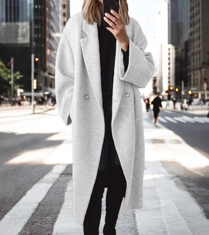 Women's multi colored and multi size woolen long windbreaker jacket