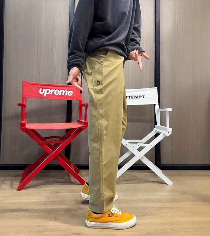 Style Vintage Khaki Cargo Pants for Men, Autumn Waterproof Hiking Trousers, Unique Design Tapered Skinny Fit