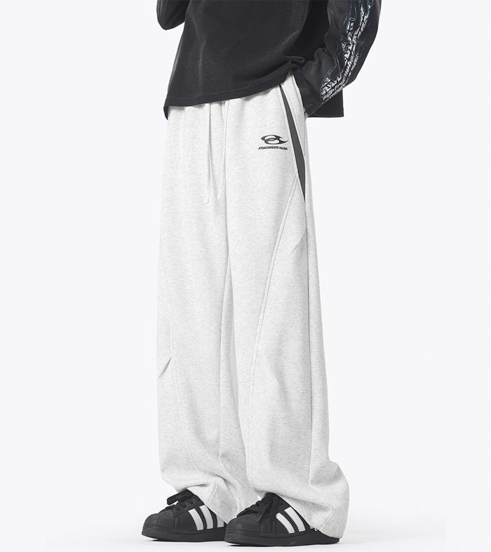 Deconstructed Color-Blocked Heavyweight Sweatpants for Men, Casual Straight Loose Fit Track Pants