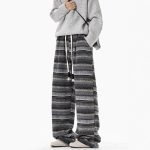 Laid-back Style High-Drape Color-Blocking Casual Pants for Men and Women Vintage Striped Trousers, Streetwear Oversized Wide-Leg Pants