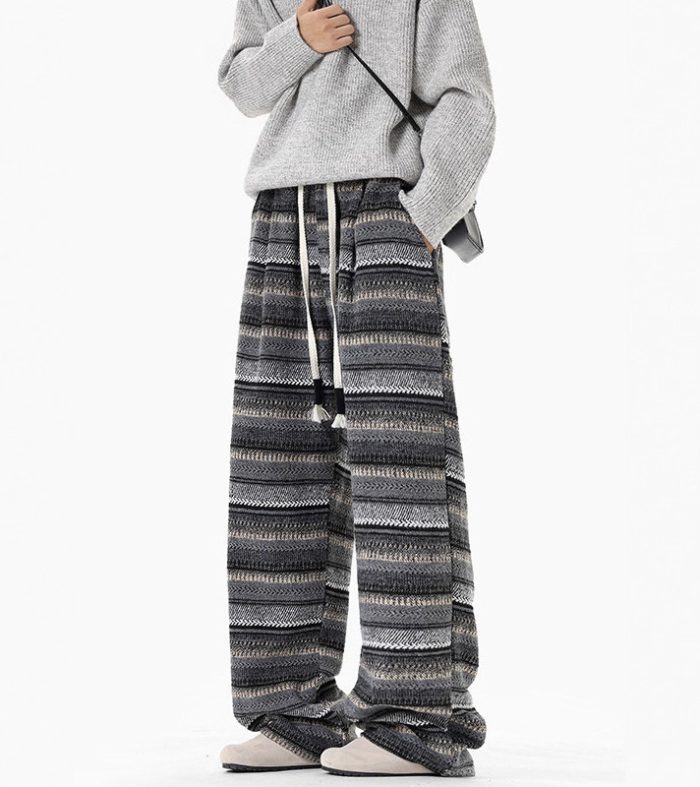 Laid-back Style High-Drape Color-Blocking Casual Pants for Men and Women Vintage Striped Trousers, Streetwear Oversized Wide-Leg Pants