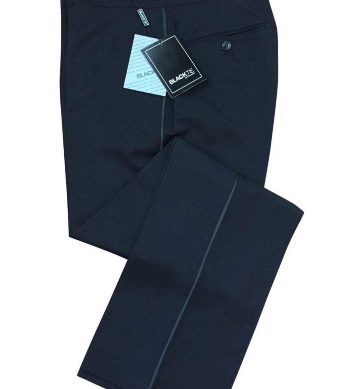"Logan" Black Luxury Wool Blend Tuxedo Pants